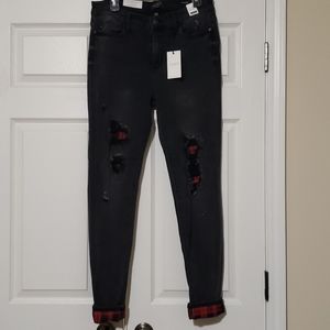 Judy Blue black Buffalo plaid patch jeans